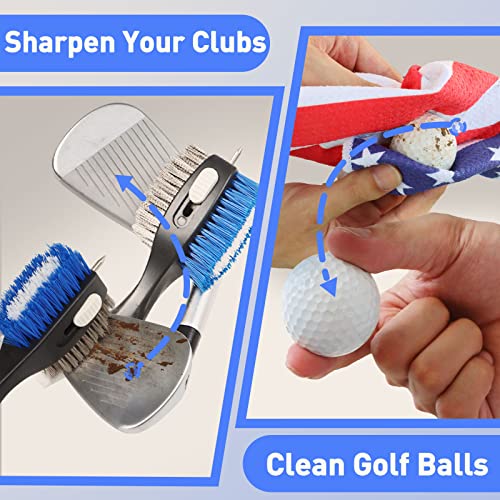 Golf Club Brush and Amercian Flag Golf Towels, Golf Groove Cleaner Cleaning kit, Golf Accessories Cleaner Tool with Strong Magnet Stick to Golf Clubs or Bag - color: 3-in-1 Accessories