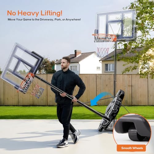 Portable Basketball Hoop Outdoor, Adjustable Basketball Hoops Goal System Shatterproof Backboard, Shock Absorbent Rim, Fillable Base for Swimming Pool/Backyard/Driveway - style: Grey 6.1-10FT