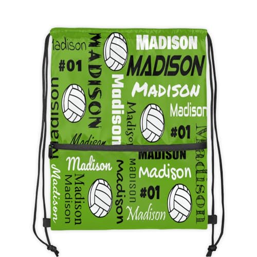 Custom Volleyball Style Drawstring Bag, Personalized Sports Ball Backpack Drawstring Sack Cinch Bags for Team Gift Party Favors, Light Green - color: Light Blue