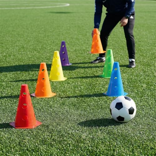 24 Pack Plastic Agility Cones, 9 Inch Soccer Cones Training Agility Field Marker Plastic Traffic Cone for Training, Football Basketball Drills, Traffic, Activity, Party, Indoor Outdoor Games