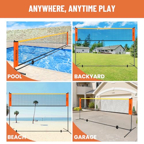 3-in-1 Adjustable Height Volleyball Badminton Pickleball Net Set - Portable Badminton Net Set for Backyards with Badminton Racket & Shuttlecocks, Volleyball Set with ball & Pump, Pickleball & CarryBag
