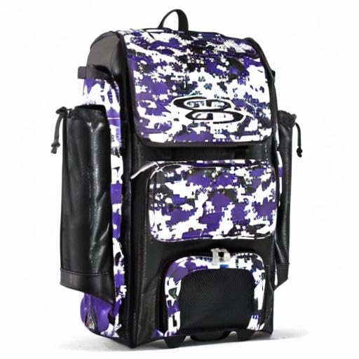 Boombah Catchers Superpack Hybrid Rolling Digital Camo Bat Bag - Multiple Colors - Wheeled & Backpack Version - color: Black/Purple