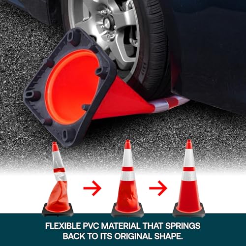 Brimar 28 Inch Performance Cones, 4 Pack, Orange PVC Traffic Safety Cones with 10 lb. Black Base for Construction, Road Parking, MUTCD Approved, Highly Reflective Bands, Structurally Stable, Wearproof - size: 10 lb.