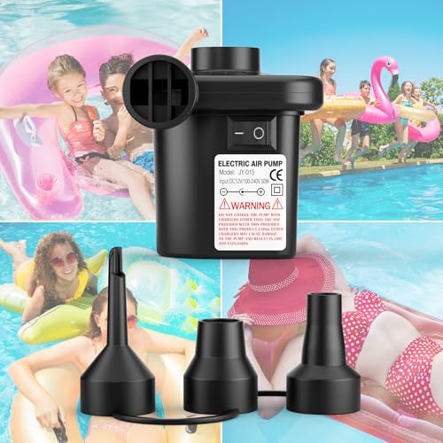 Electric Air Pump for Inflatables,Portable Quick-Fill Air Pump with 3 Nozzles,110V AC/12V DC,Inflator & Deflator Pumps for Outdoor Camping,Air Mattress Beds,Boats,Inflatable Cushion,Couch,Pool Floats