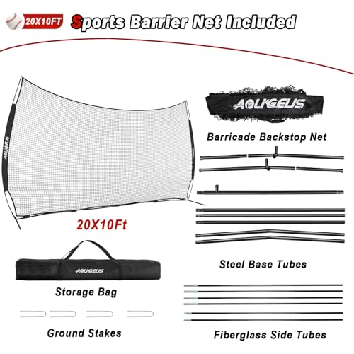 Sports Barrier Net,Sports Net,Barricade Backstop Net,Perfect for Baseball,Softball,Soccer, Basketball,Lacrosse - style: 20X10Ft-Black