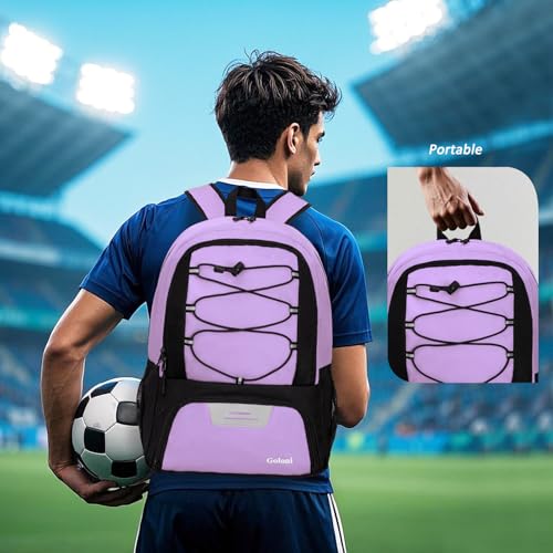 Goloni Soccer Bag, Basketball Bag with Ball Compartment & Shoe Compartment,Large Soccer Backpack for Basketball,Gym,Football - color: Light Purple