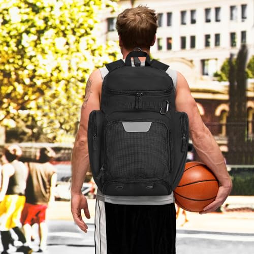 LARIPOP Basketball Backpack with Ball & Ventilated Shoe Compartment Insulated Pockets for Men Youth Training - color: black
