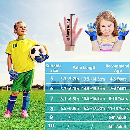 Jalunth Goalkeeper Goalie Soccer Gloves Kids Youth Goal Keeper Field Player Glove Boys Girls Embossed Anti-Slip Latex Palm Soft Pu Hand Back - color: Blue, size: Szie 9 Suitable for Adult Size S-M