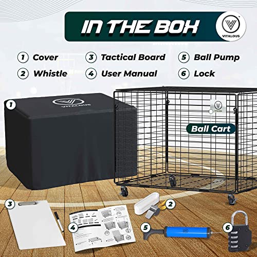 Ball Cart – Rolling Storage, Lockable Lid, Ball Cage for Garage or Gym, Sports Equipment Organizer, Multi Ball Storage, Metallic, Indoor and Outdoor