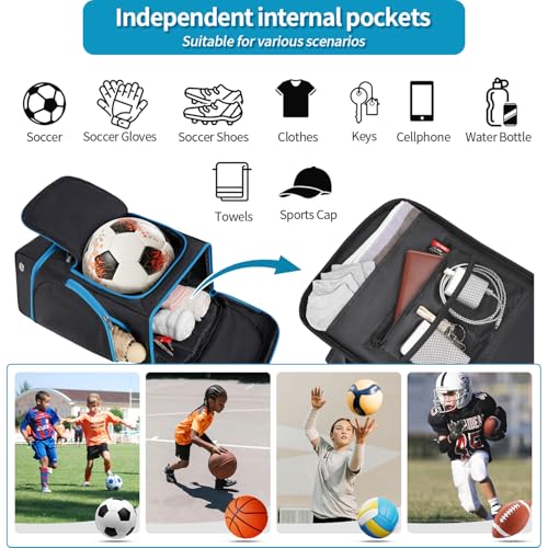 Soccer Bag - Soccer Backpack with Ball Holder,Sport Equipment Bags gifts for soccer stuff Water resistant Includes Separate Cleat Fit Basketball Volleyball Football - color: sport soccer bag 2025 BLACK BLUE