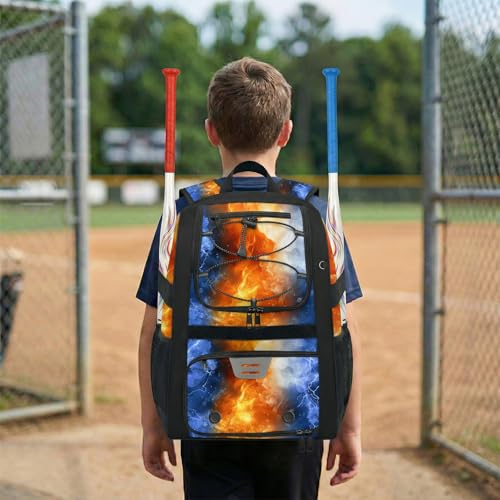 Youth Baseball Bag - Softball Bag for Girls & Boys with Shoes Compartment, Bat Backpack for Baseball, T-Ball & Softball Equipment - color: Lighting-Yellow Blue