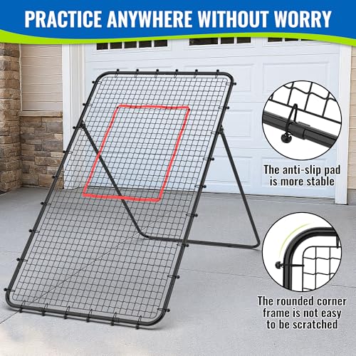 Volleyball Rebounder Net 7x4 FT, 5-Angle Adjustable Bounce Back Net, Steel Frame & PE Training Net for Volleying/Spiking, Rust-Resistant & Durable – w/Travel Bag, 2 NETS - color: Black & Red