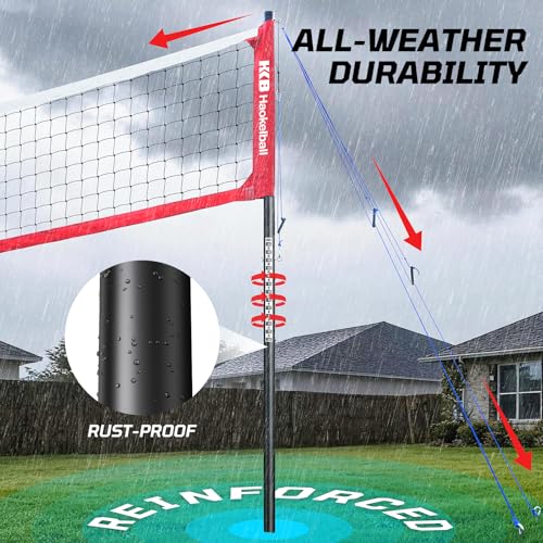 Haokelball Outdoor Volleyball Net Set for Backyard, 32FT Regulation, 3-Level Adjustable Height & Anti-Sag Tension System, Heavy Duty Thick Poles, Includes Volleyball, Pump, Boundary Line and Carry Bag - color: B-Red