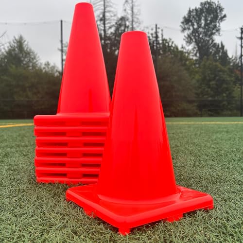 LVL10 Pro Training Cones - 12" Large Soccer Cones for Sports Training - for Basketball, Football, Basketball and Agility Drills - Soccer Field Markers that Won't Crack, Slide or Fly - style: 12 Cones