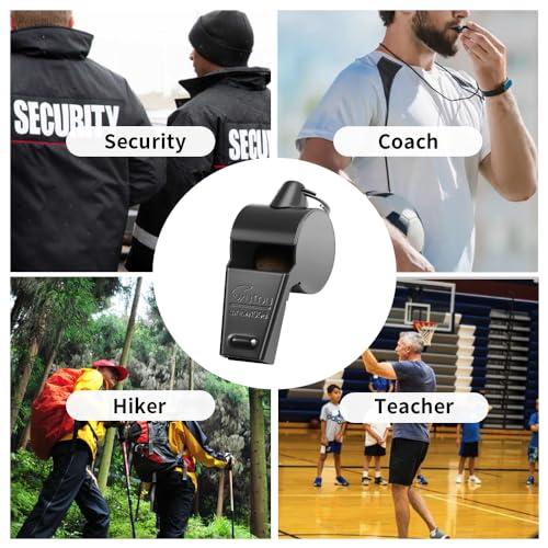 HUTOU Whistle Stainless Steel Coach Sports Whistle with Lanyard, Loud Crisp Sound Whistle Ideal for Coaches, Referees, and Official - color: 2 Packs of Black