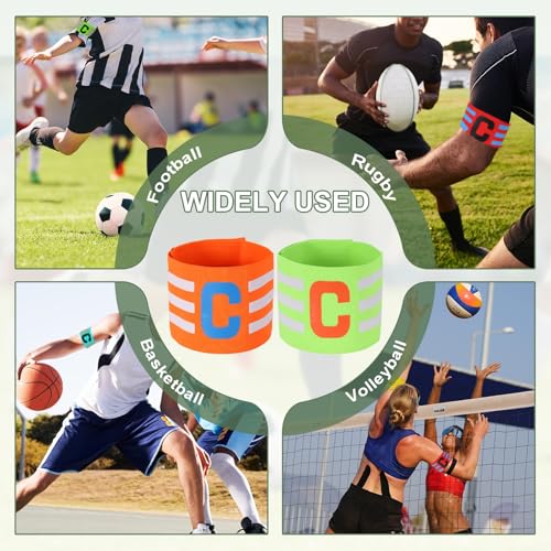 Captain Arm Bands for Soccer, Soccer Captain C Armband, Classic Striped Elastic Protective Arm Badge Player Bands - color: Orange/Fluorescent Green
