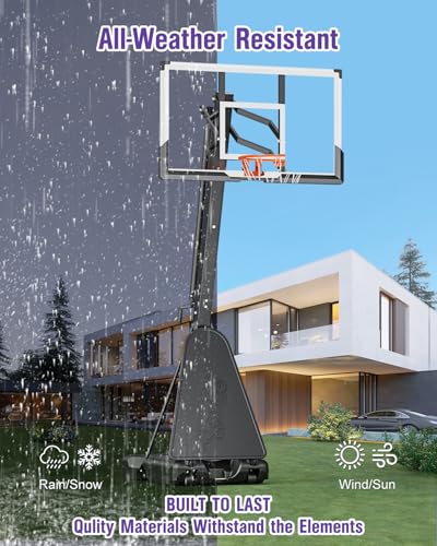 TONBUX Basketball Hoop Outdoor 44/48/54 Inch PC Backboard, 10FT Adjustable Basketball Goal, Portable Basketball Hoop for Kids/Teens/Adults in Backyard, Driveway and Indoor
