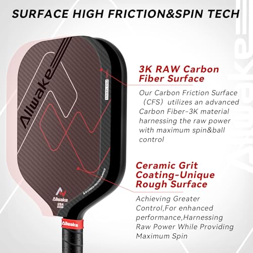 Pickleball Paddles, 3K Raw Carbon Fiber Pickleball Paddle, USAPA Approved, Thermoformed Pickle Ball Rackets for Power & Spin, 16mm Polypropylene Honeycomb Core, Textured Carbon Grit Surface