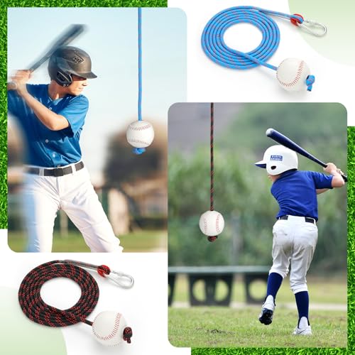 Soulchen 2 Pcs Baseball with Rope Softball Batting Swing Trainer Equipment Adjustable Pendulum Ball System with Secure Locking Anchor Practice Baseball Hitting Skills Sports Tool for Youth Adult