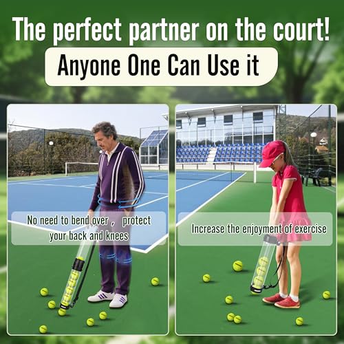 Hikeen Durable Tennis Ball Pick up Tube with 6/12 Tennis Balls,Quick Pickup & Storage Tennis Ball Tube with Shoulder Strap for Tennis Accessories - Includes 6/12 Balls - style: with 6 Tennis Balls