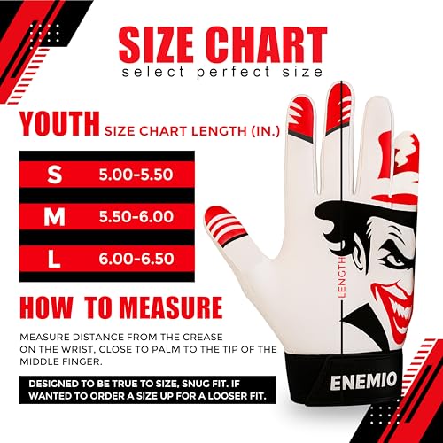 Enemio Football Gloves Adult Men, Youth Kids Football Gloves with Super Sticky Grip, Receiver Glove Ideal for Boys Ages 8–12 and Up - size: Youth Medium