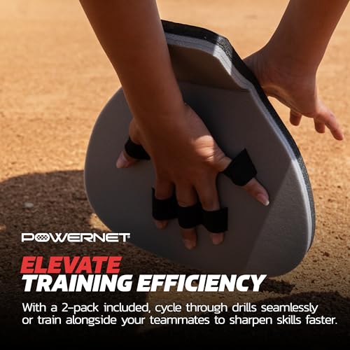 PowerNet Fielder Pro, Angled Wrist Soft Hands Softball & Baseball Training Equipment, Baseball Practice Equipment for Fast Transition from Glove, Right & Left Hand Universal Fit, 2-PK
