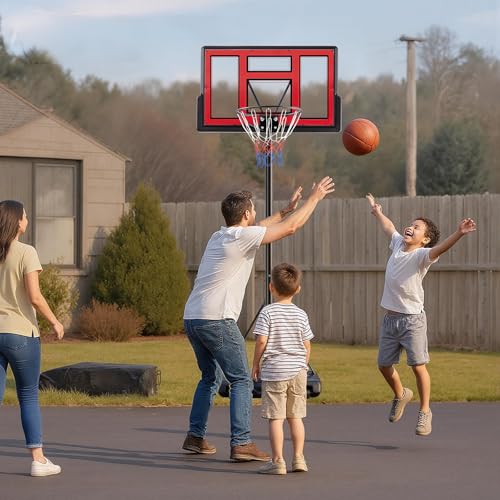DUMOS 10FT Adjustable Height Portable Basketball Hoop Outdoor for Adult, 44 Inch Shatterproof Backboard w/Shock Absorbent Rim, Fillable Base, 2 Wheels for Swimming Pool/Indoor