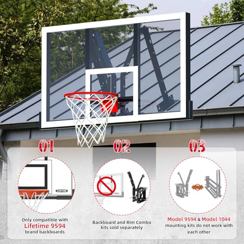 Buzzlett 9594 Basketball Backboard Mounting Kit - Compatible with Lifetime Backboards Only, Heavy-Duty Steel Brackets with 3 Installation Options (Wall, Roof, Pole), Weatherproof for Outdoor Use