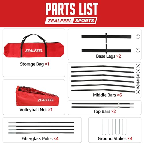 ZEALFEEL Volleyball Net, 12ft/20ft Volleyball Training Net for Backyard Height Adjustable, Portable Freestanding Practice Net for Hitting & Serving Drills, Pop up Net with Carry Bag for Indoor Outdoor - size: 20 FT Volleyball Net