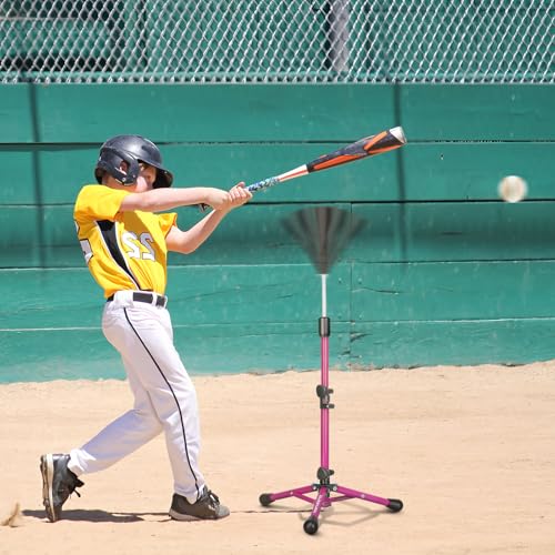 Baseball Tee Batting Tee Softball Tee Portable Travel Hitting Tee,Easy Adjustable Height,Stable Tripod Stand - color: Purple, style: Tee Pro