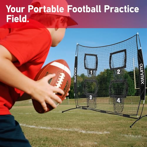 6x6 ft Football Trainer Throwing Net, Training Target Practice with 4 Targets, Includes Carry Bag and Ground Stake, Black and Red, Great for Kids and Youth - color: Black