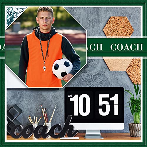 Sratte 5 Pcs Thank You Gift for Coach Include Black Wood Word Sign, Whistles for Coach, Football Basketball Soccer Gifts - size: 11x3.5x0.59 Inch