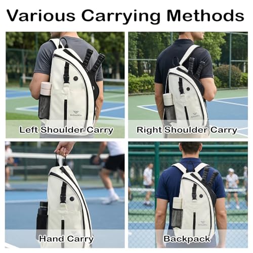 Pickleball Bag for Women Men Pickle Ball Backpack,Adjustable Sling Bag/Backpack for Tennis & Pickleball - color: White