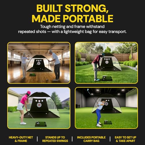 Golf Practice Net with Dual Mats, 3 Tees & 5 Balls – Golf Training Net for Indoor/Outdoor Swing Practice, Backyard Driving & Chipping Set, Portable Training Aid, Great Gift for Men