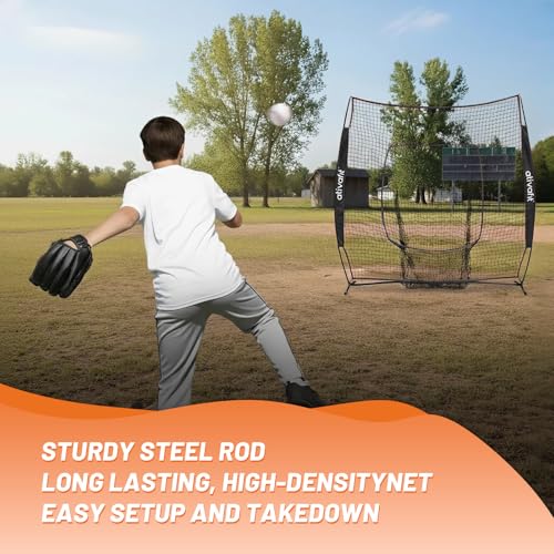 Ativafit 7x7 Baseball Practice Net - Portable Pitching & Batting Training Net with Hung Net*2 - Easy Setup Baseball Net - Includes, Practice Balls*3, Batting Tee*1, Carry Bag*1 - color: BLACK