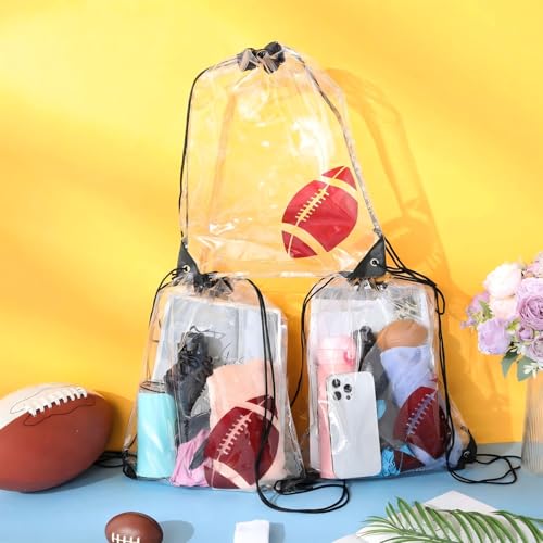 Cholemy 12 Pcs Clear Football Drawstring Bags Drawstring Backpack 17 x 13 Inch Football Gift Bags Goodie Bags Party Favor Bags Waterproof Plastic Sports Gym Bags for Football Sports Events Stadium - style: Football Style