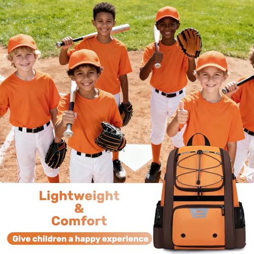 KAVIGOR Youth Baseball Bag, Softball Bag for Girls & Boys, Kids Tball Backpack with Shoes Compartment - color: Orange