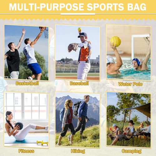 KAEGREEL Drawstring Soccer Bag Basketball Backpack for Kids Teens, Foldable Sports Bags Detachable Ball Mesh Bag for Gym Yoga Football Baseball - color: Yellow