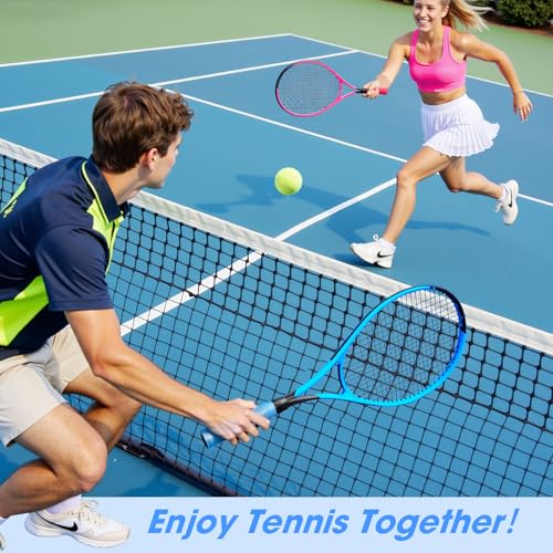 AboveGenius Neon Tennis Rackets 2 Pack for Adults- 27" Lightweight Aluminum Tennis Racquet Set with 3 Balls & Bag- Vibrant High-Visibility Matte Finish for Men Women Beginners - color: Pink/Blue
