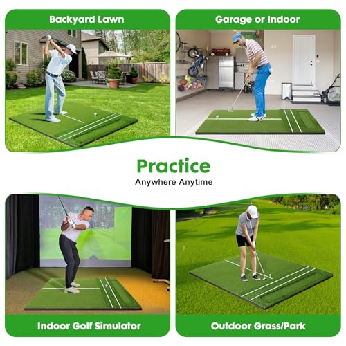 RELILAC 5x4ft Golf Mat with Ball Tray, 26/31mm Thickened Golf Hitting Mats for Backyard, Driving Range, Indoor & Outdoor Practice, Turf Matt with 3 Tees for Chipping Swing Driving Training