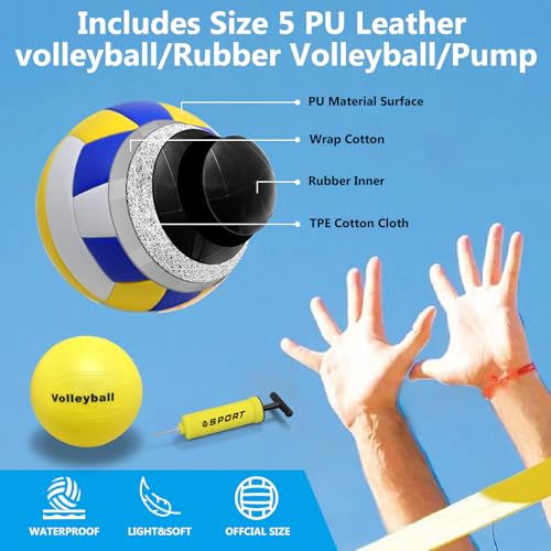Beach Volleyball Net System with 4 Sand Anchors.Easy Setup Adjustable Height Poles with 2 Volleyball Ball,Pump,Boundary Line,Carry Bag.Volleyball Net for Backyard,Grass and Lawn - size: 32FT