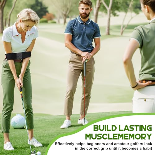 Enhon Golf Grip Trainer & Connection Band, Club Grip Trainer Aid Attachment and Swing Correcting Arm Band Kit for Right Handed Men Women Golfer Beginner Fix and Elbow Position