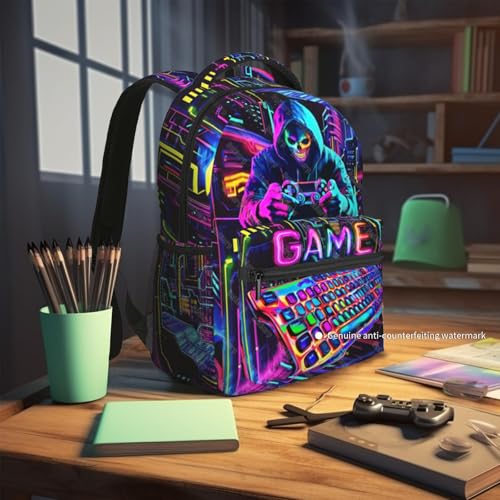 School Backpack for Boys Video Game Backpack for Kids Skull Gaming Print Boys Backpacks School Bag Lightweight Waterproof Adjustable Kids Backpacks Students Bookbag for Children Teens Ages 6-18 - color: Skull Game