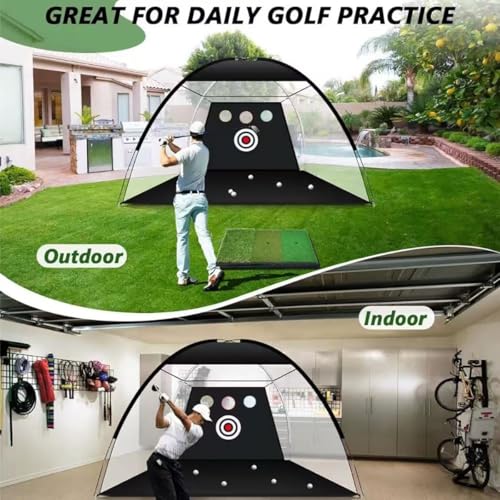 10x7ft Golf Practice Net with Target Cloth, Portable Golf Training Net for Backyard Driving Chipping Indoor Outdoor Training with Carry Bag (3 Meters and 3 Holes)