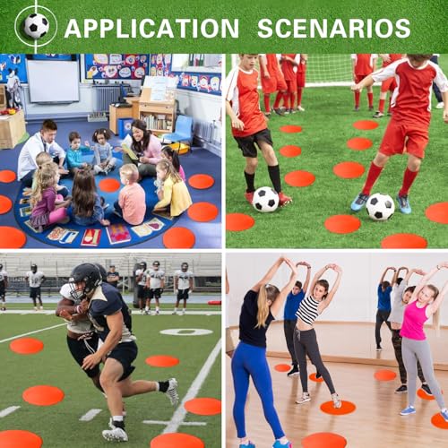 Poly Spot Markers 4 inch/9 inch Non-Slip Rubber Agility Training Markers Floor Dots Flat Field Cones for Football, Soccer, Basketball, School Exercise Drills, Dance Practice - style: 9 inch 12 Pcs Orange Red (TPE)
