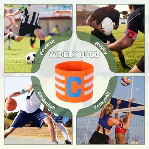 Captain Arm Bands for Soccer, Soccer Captain C Armband, Classic Striped Elastic Protective Arm Badge Player Bands - color: Orange