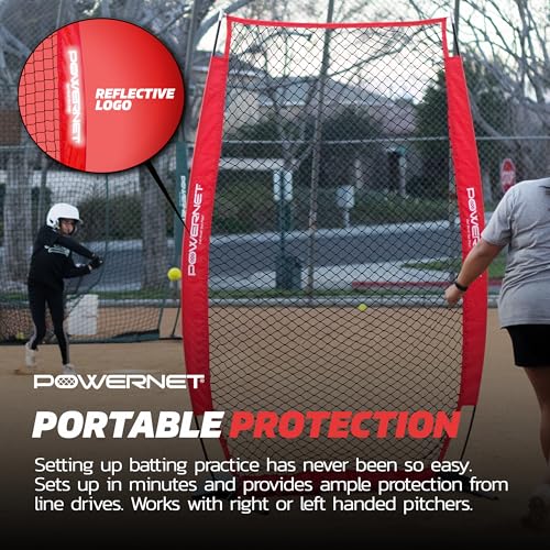 PowerNet Baseball Training Equipment Baseball Net, Portable Softball Batting Practice Pitching Screen, 7-FT I-Screen or A-Frame Pitching Net - color: Red, style: I-Screen