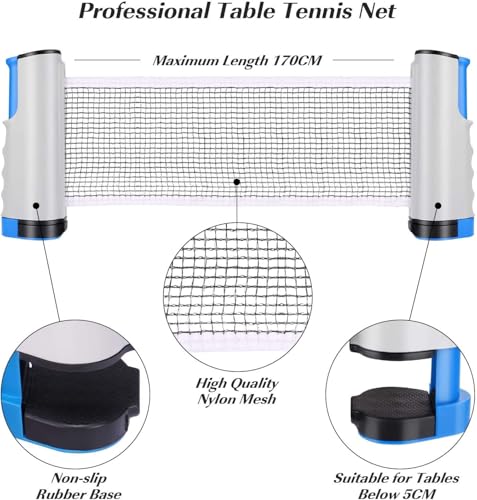 Ping Pong Net, Retractable Table Tennis Net Ping Pang Net Table Tennis Net Adjustable Portable for Indoor and Outdoor, Gray