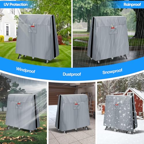 NEVERLAND Ping Pong Table Cover Outdoor Waterproof, Table Tennis Cover Indoor & Outdoor Fits Universal 9x5 FT Tables Folding & Flat Tables with Paddles Organize Bag, 600D Oxford Fabric, Gray
