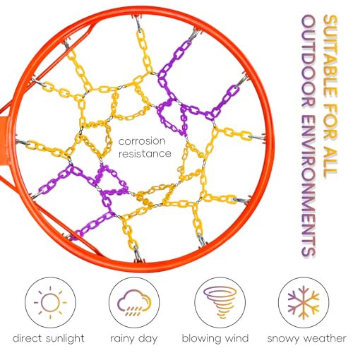 Basketball Net Replacement Heavy Duty,Resin Material, Anti-Rust Use Indoor Outdoor Standard 12-Ring Basketball Hoop - style: Purple/Yellow